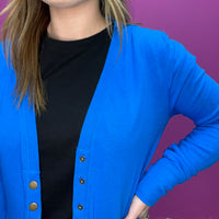 Blue Snap Down w/ Pockets Long Sleeve Soft Cardigan