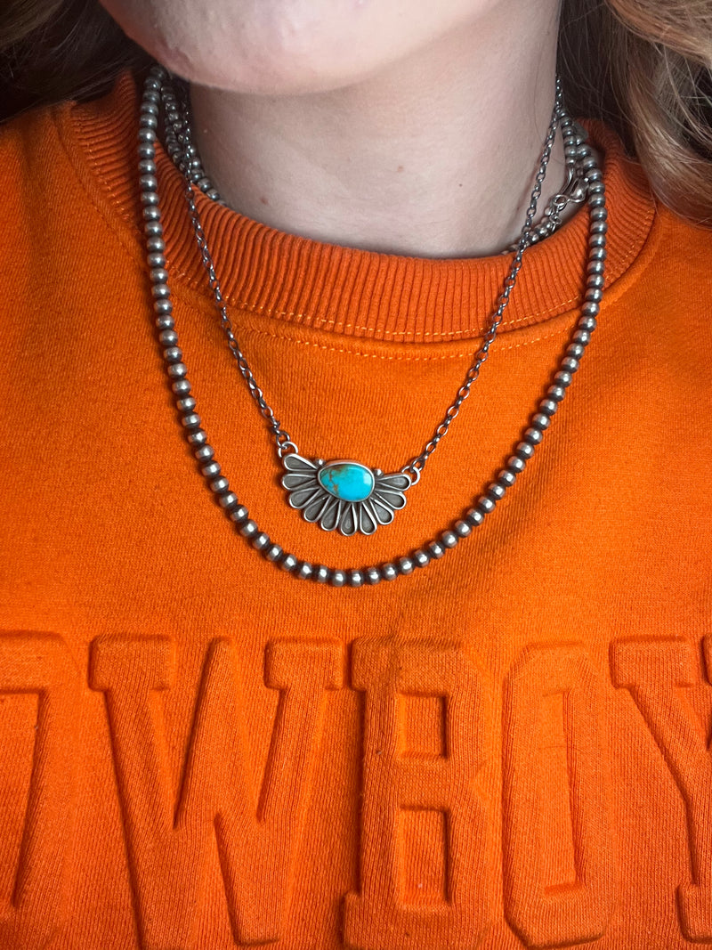 Turquoise Fan Chain Link Genuine Necklace