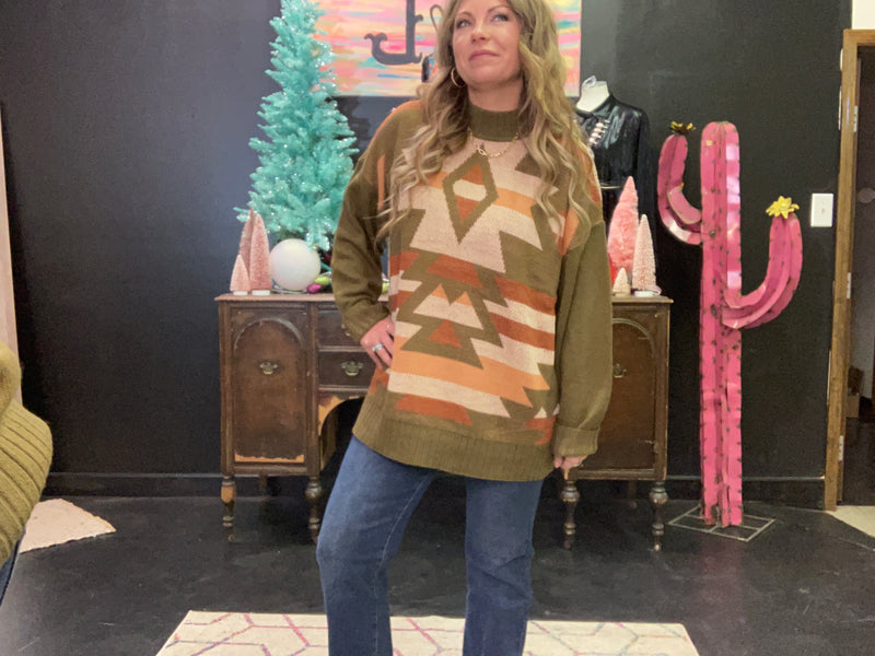 Peach and OlivePlus Aztec Tribal Sweater