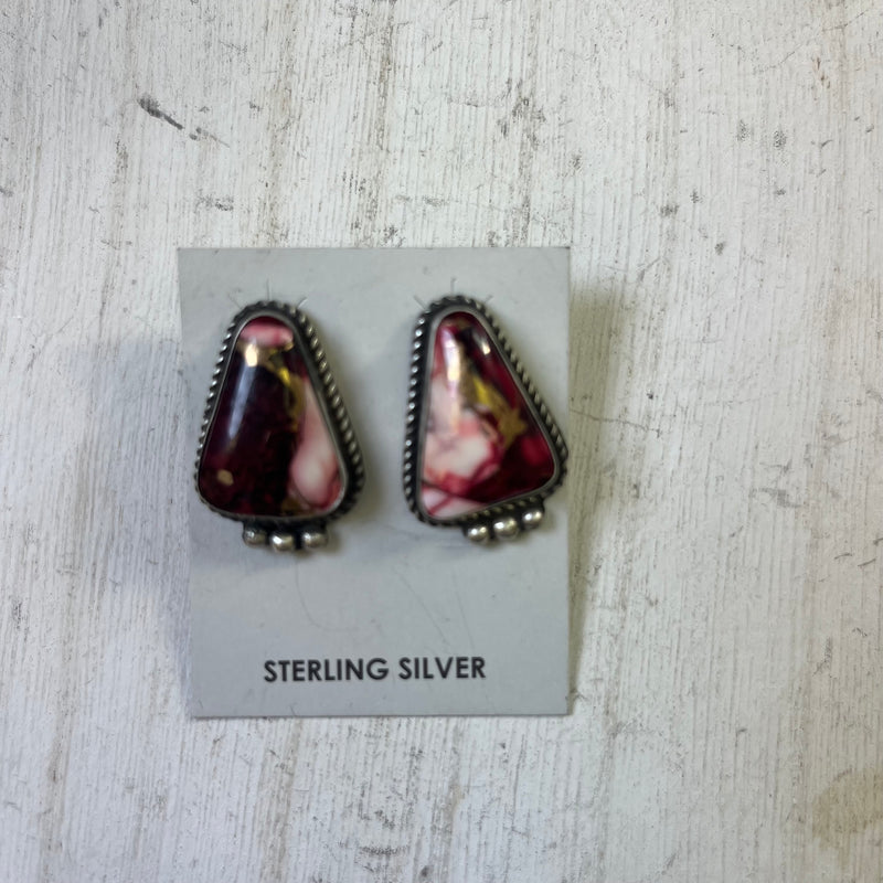 Dahlia Rose Triangle W/ Ball Detail Post Genuine Sterling Silver Earring