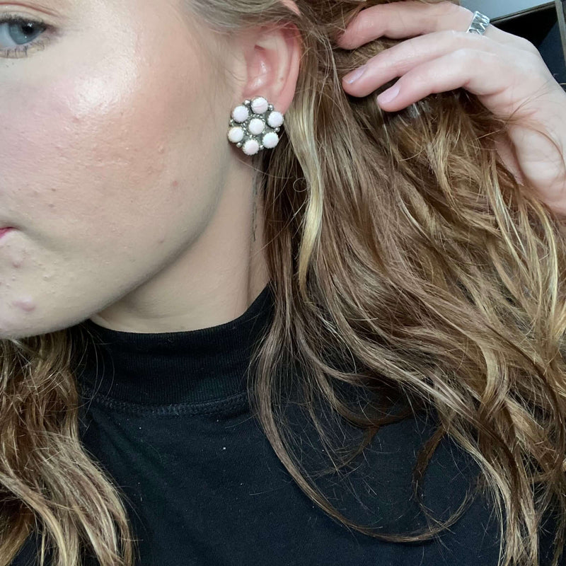 Pink Conch Cluster Post Sterling Silver Earring