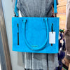 Turquoise Leather Bootstitch Tooled Tote Purse