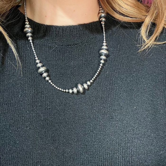 20 inch 3-14mm Rondelle Navajo Pearl Sterling Silver Necklace