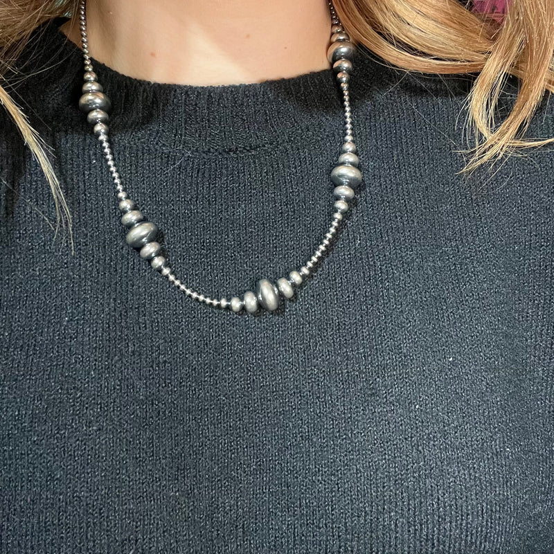 20 inch 3-14mm Rondelle Navajo Pearl Sterling Silver Necklace