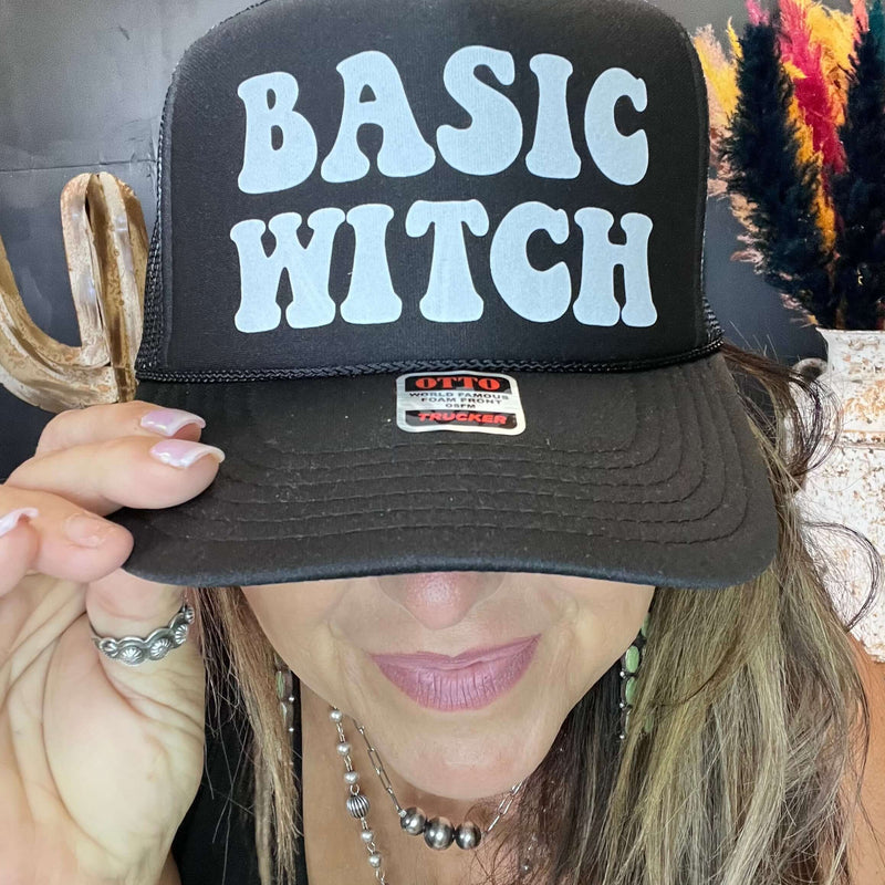 Black & White Basic Witch Trucker Cap