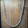 20 inch Patterned Navajo Pearl w/ Hot Pink, Blue, and White Opal Sterling Silver Necklace