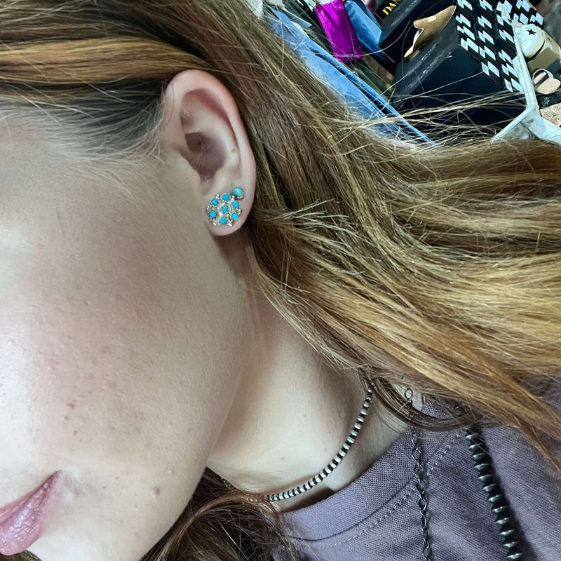 Tiny Turquoise Cluster Post Stud Genuine Earring