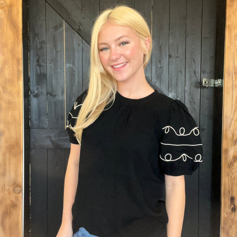 Black Western Ruffle Sleeve Top