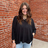 Plus Size Dolman Black Waffle V Neck 3/4 Sleeve Top