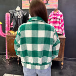 Green Checkered Crop Jacket