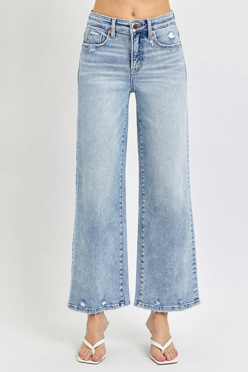 RISEN Lightwash High Rise Crop Wide Leg Jeans