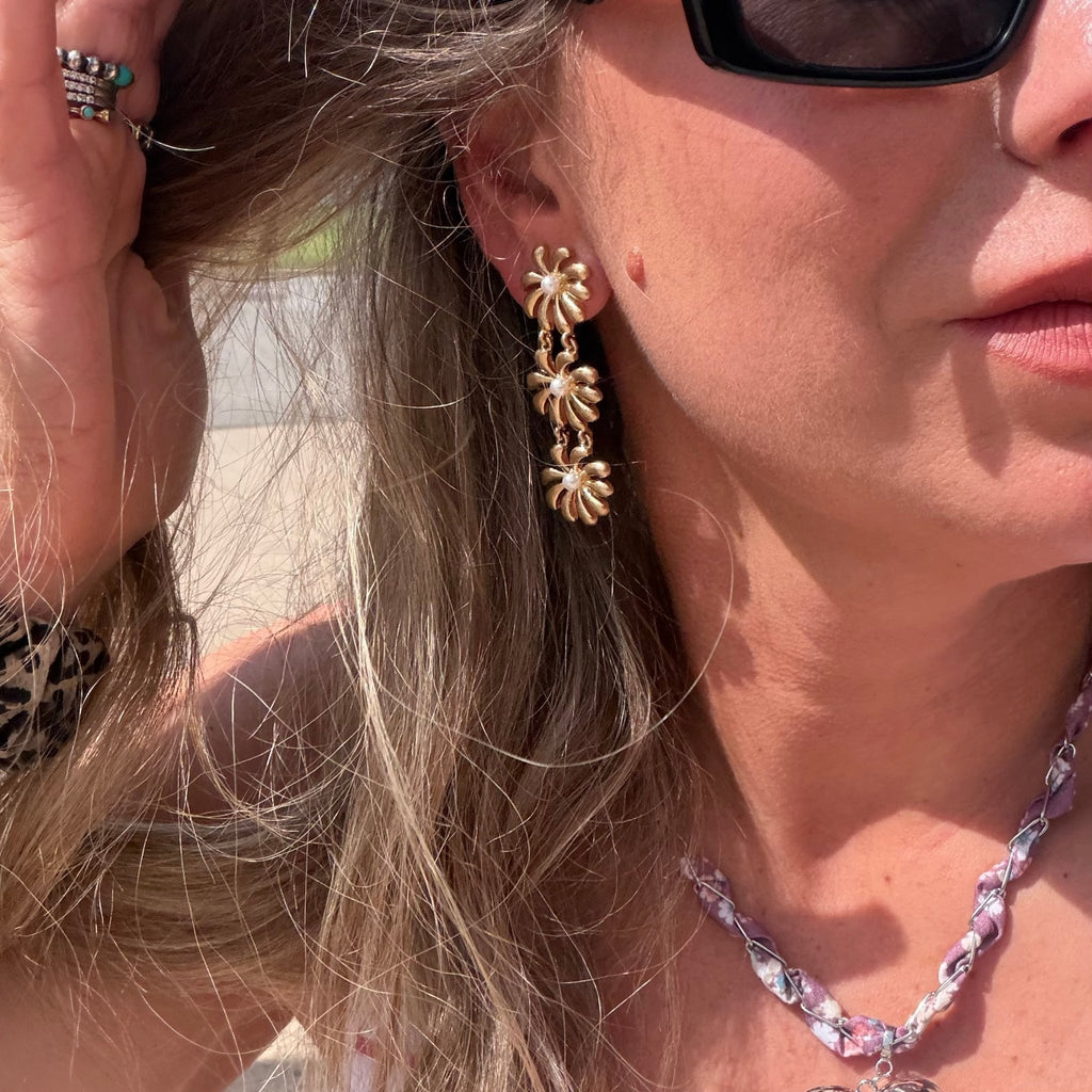 3 Flower Gold Earrings - Country Lace Boutique