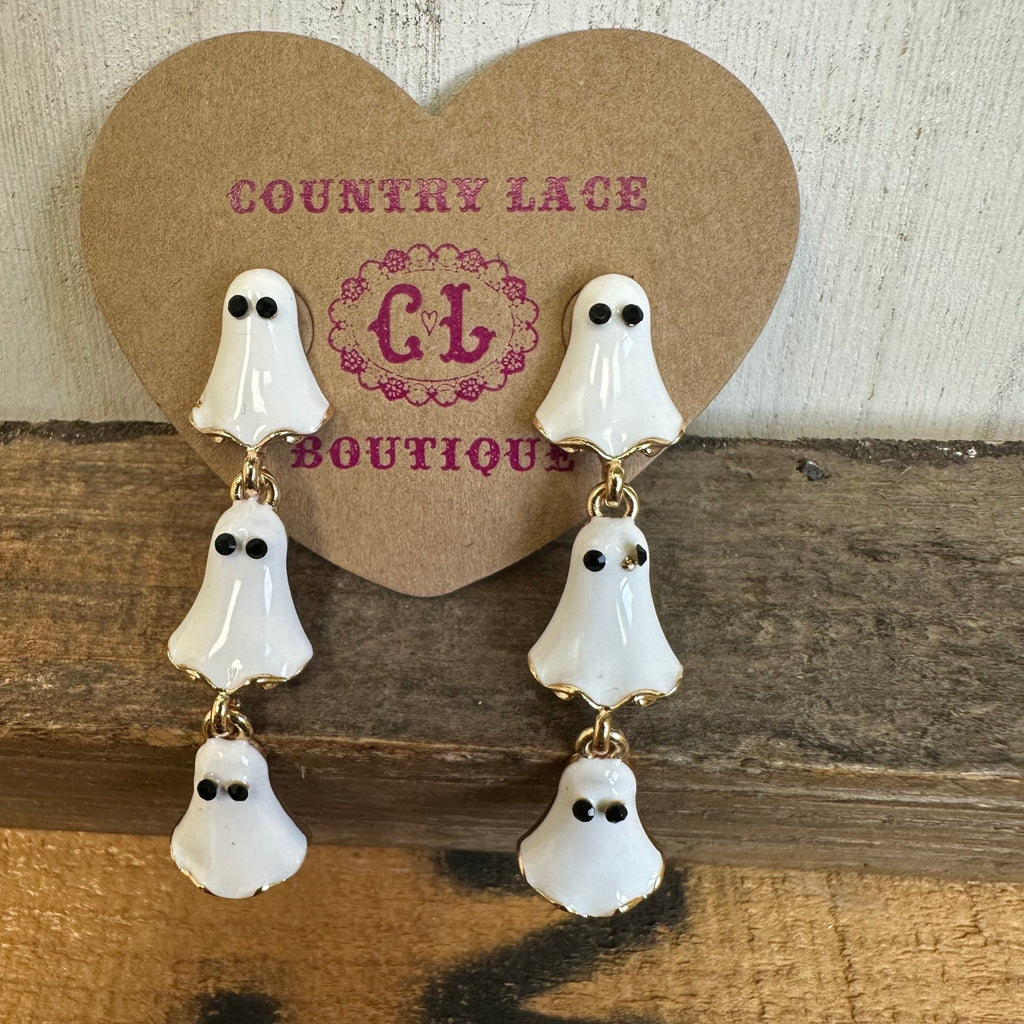 3 Ghost Dangle Post Stud Fashion Earrings - Country Lace Boutique