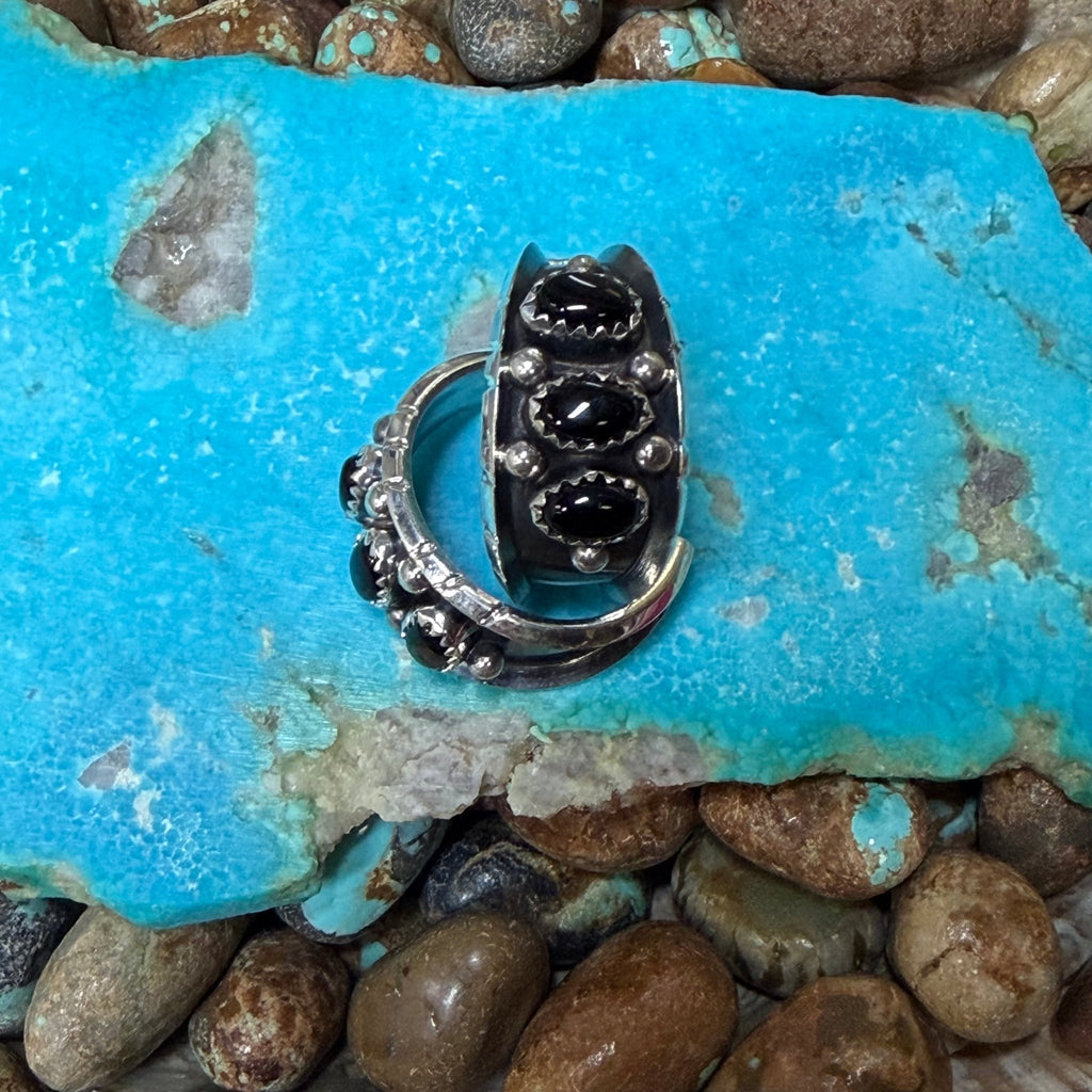 3 Stone Black Onyx Hoop Post Sterling Silver Earring - Country Lace Boutique