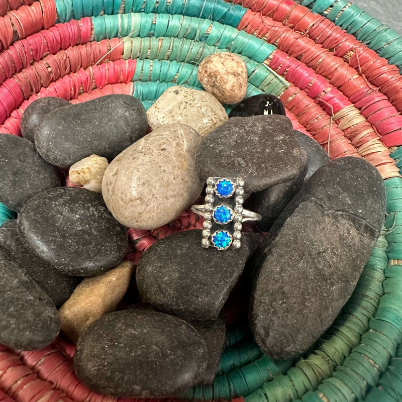 3 Stone Blue Opal Vertical Sterling Silver Sterling Silver Ring - Country Lace Boutique