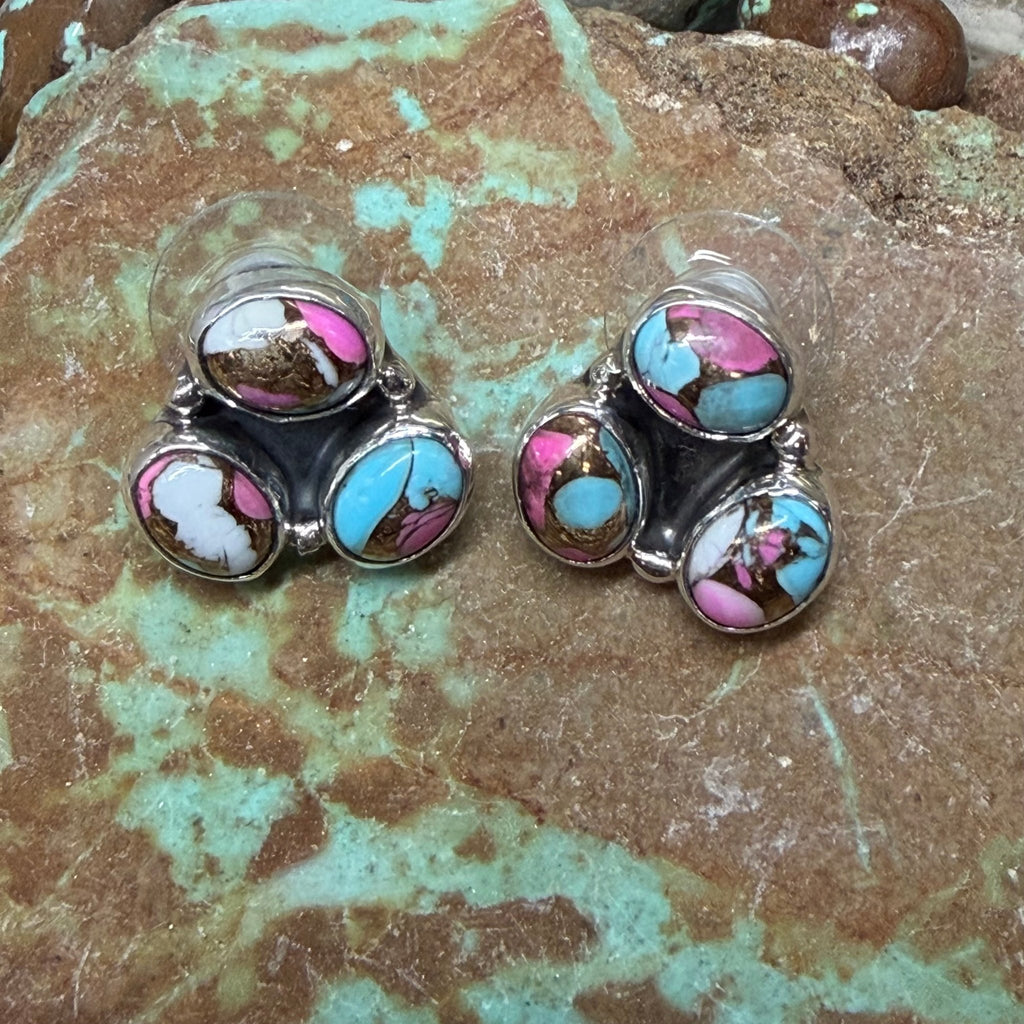 3 Stone Cotton Candy Post Sterling Silver Earring - Country Lace Boutique