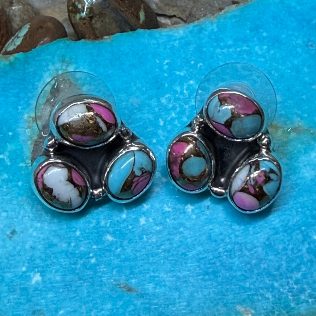 3 Stone Cotton Candy Post Sterling Silver Genuine Earrings - Country Lace Boutique