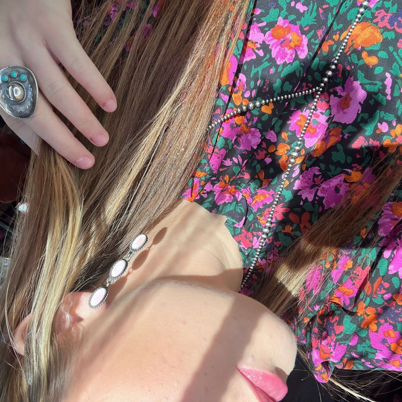 3 Stone Drop Pink Conch Post Sterling Silver Earring - Country Lace Boutique