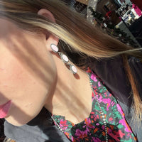 3 Stone Drop Pink Conch Post Sterling Silver Earring - Country Lace Boutique