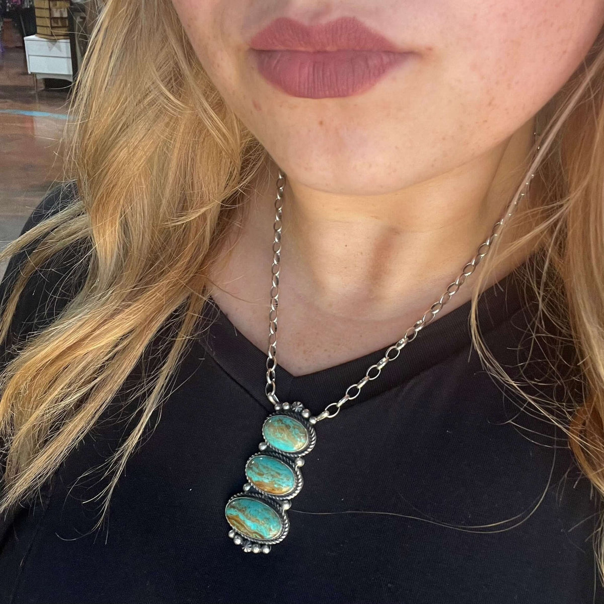 3 Stone Green Drop Sterling Silver 18 inch Necklace - Country Lace Boutique