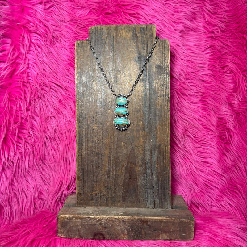 3 Stone Green Drop Sterling Silver 18 inch Necklace - Country Lace Boutique