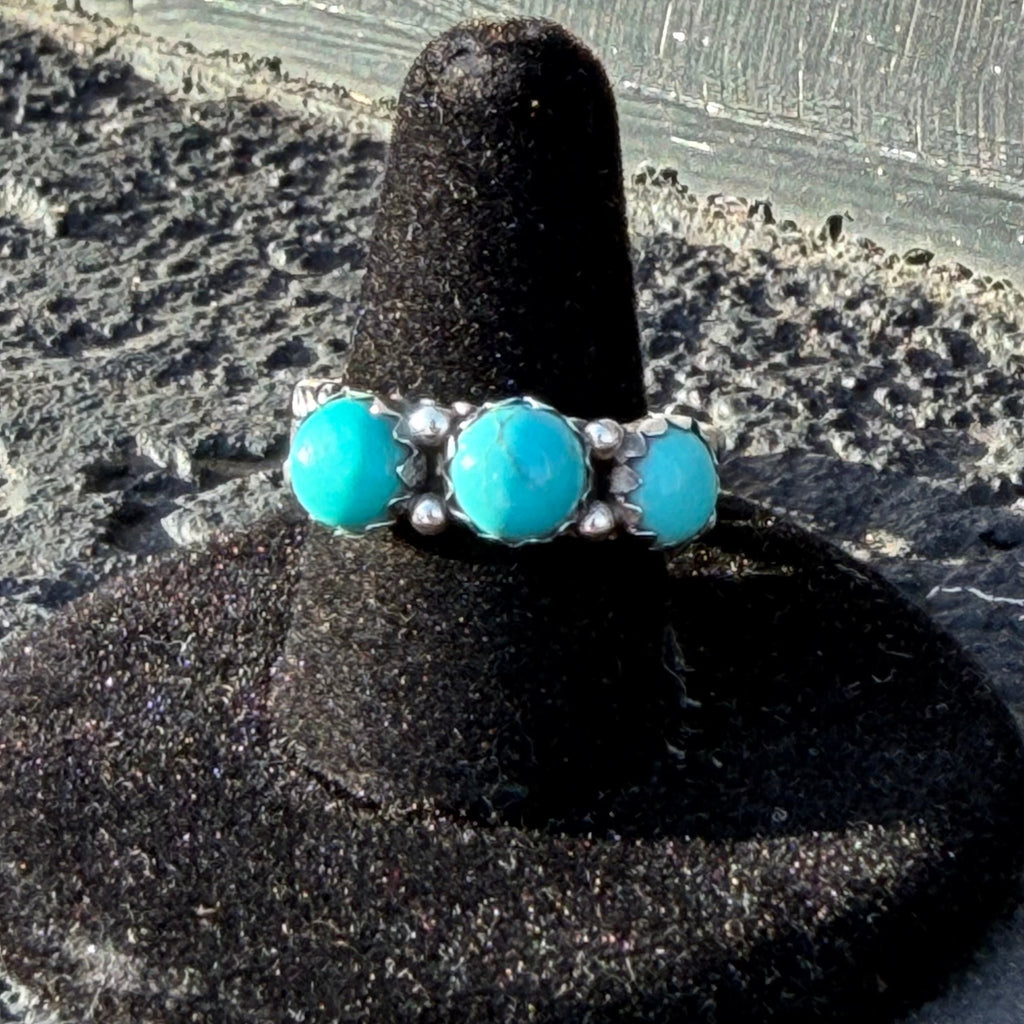 3 Stone Turquoise Detail Band Sterling Silver Ring - Country Lace Boutique