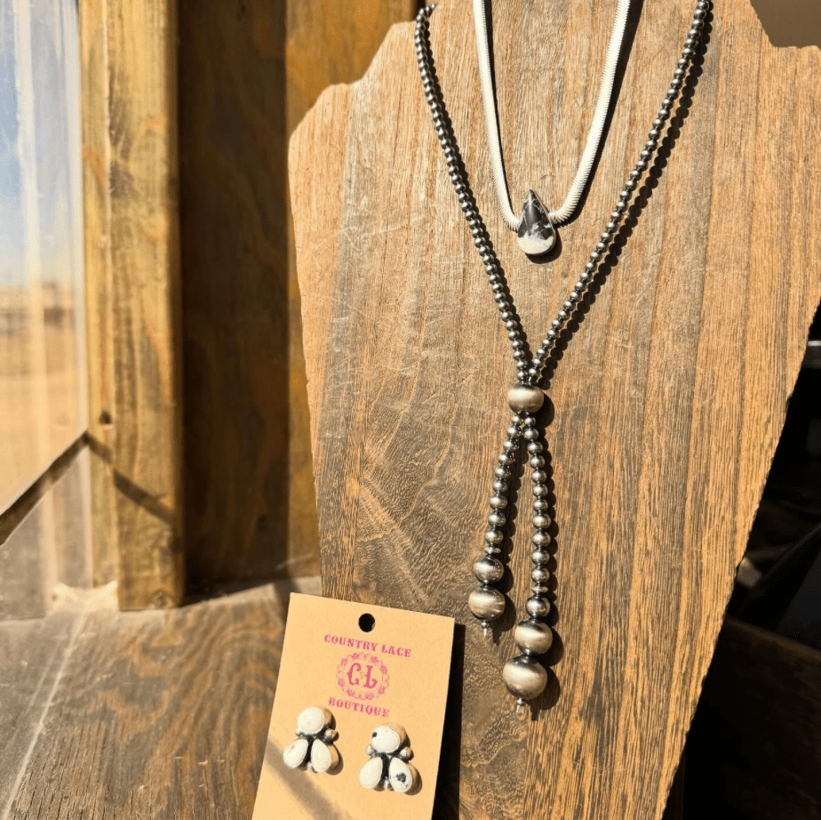 3 Stone White Buffalo Sterling Silver Post Earrings - Country Lace Boutique