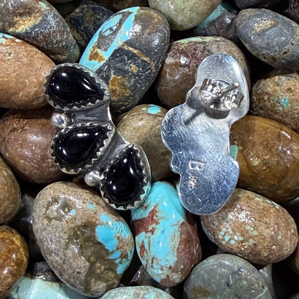 3 Tear Drop Stone Black Onyx Crawler Post Sterling Silver Earring - Country Lace Boutique