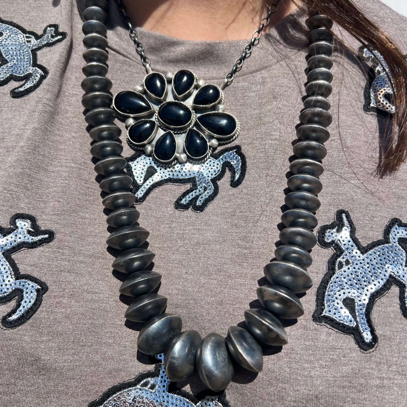 30 inch Graduated Navajo Pearl Disc Sterling Silver Necklace - Country Lace Boutique