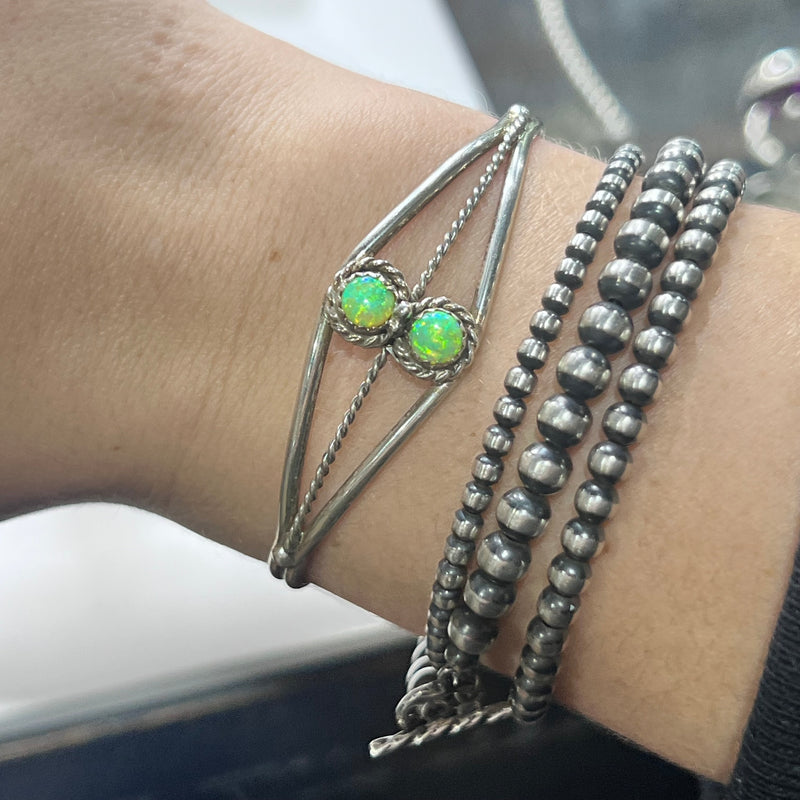 2 Stone Lime Green Opal Cuff Genuine Bracelet