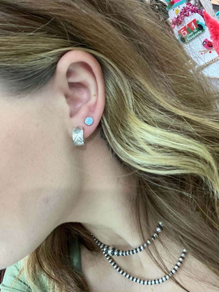 Iridescent Opal Round Stud Sterling Silver Earring