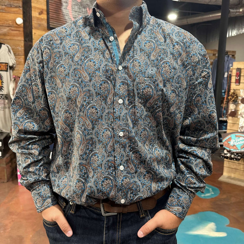 Panhandle Teal Paisley Men's Button Down Top