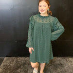 Green Swiss Dot long sleeve Dress