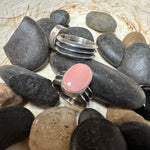 Oval Pink Conch with Patina Band Genuine Ring