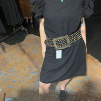 Black Leather with Gold Silver & Brass Studs Belt