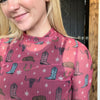 Rock & Roll Pink Quirky Conversational Mesh Long sleeve Top