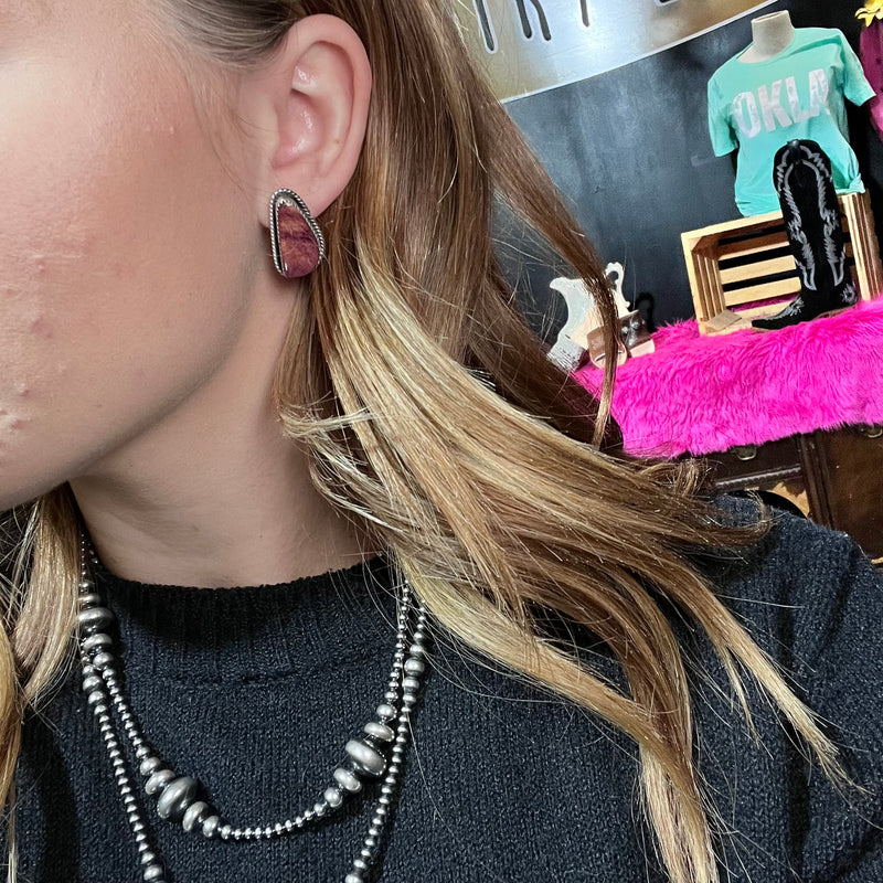 Unique Purple Spiny with Rope Detail Post Sterling Silver Earring