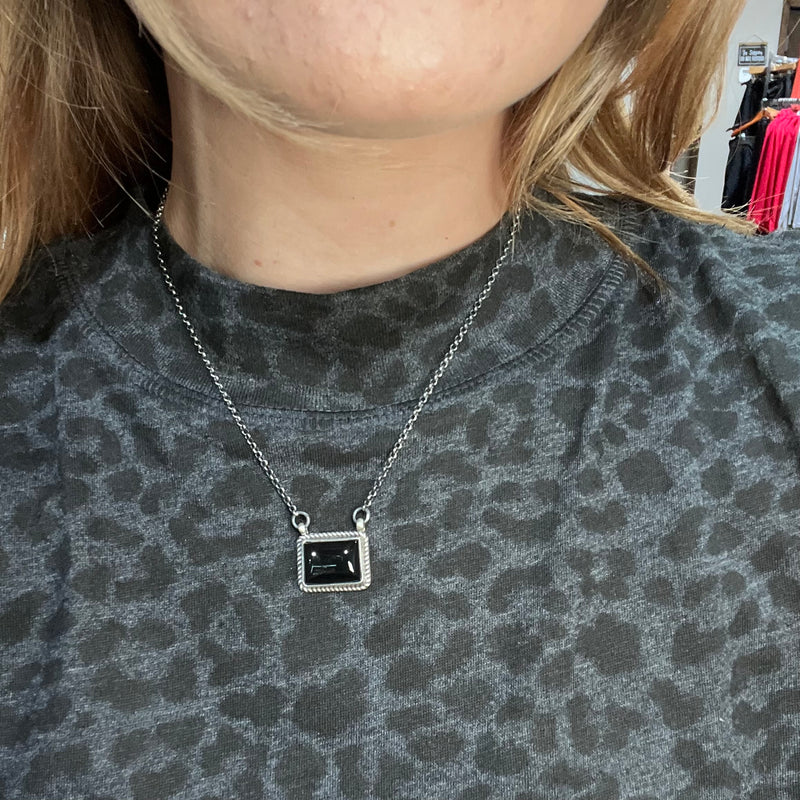 Dainty Black Onyx Square Genuine Necklace