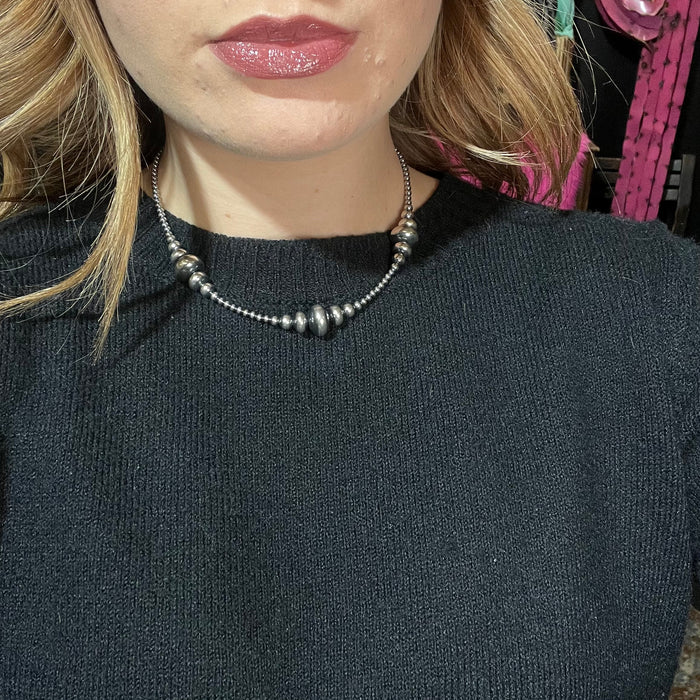 16 inch 3-14mm Rondelle Navajo Pearl Sterling Silver Necklace