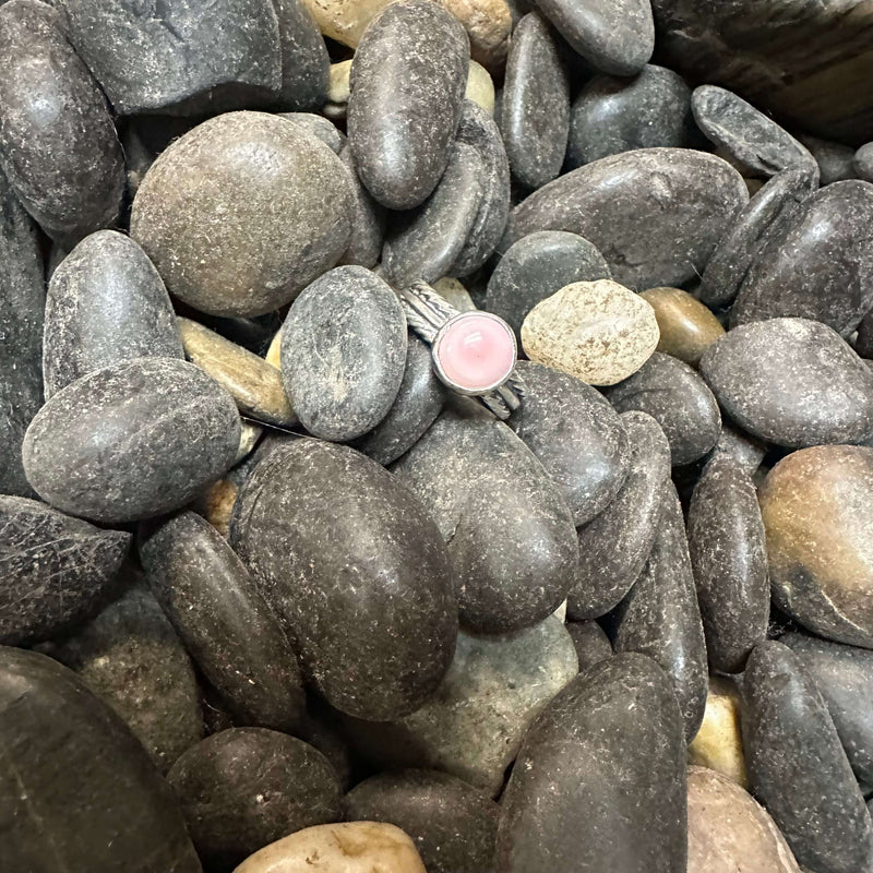 Pink Conch with Braided Band Sterling Silver Ring
