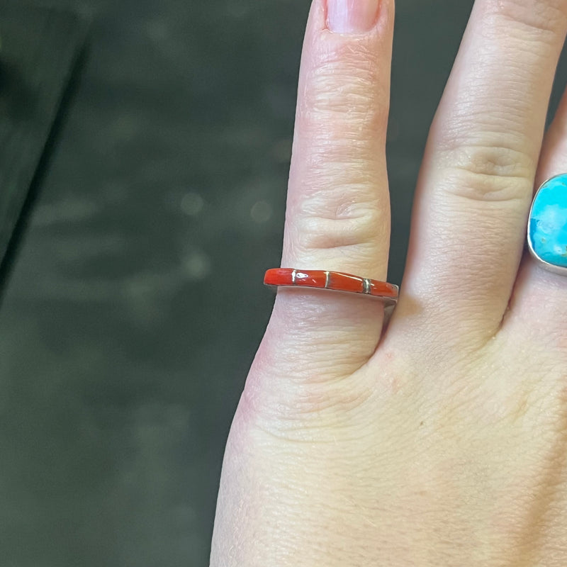 Red Coral Raised Inlay Genuine Ring size 6