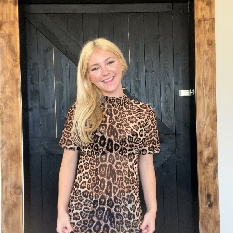 Leopard Stay Wild Mesh shortsleeve Top