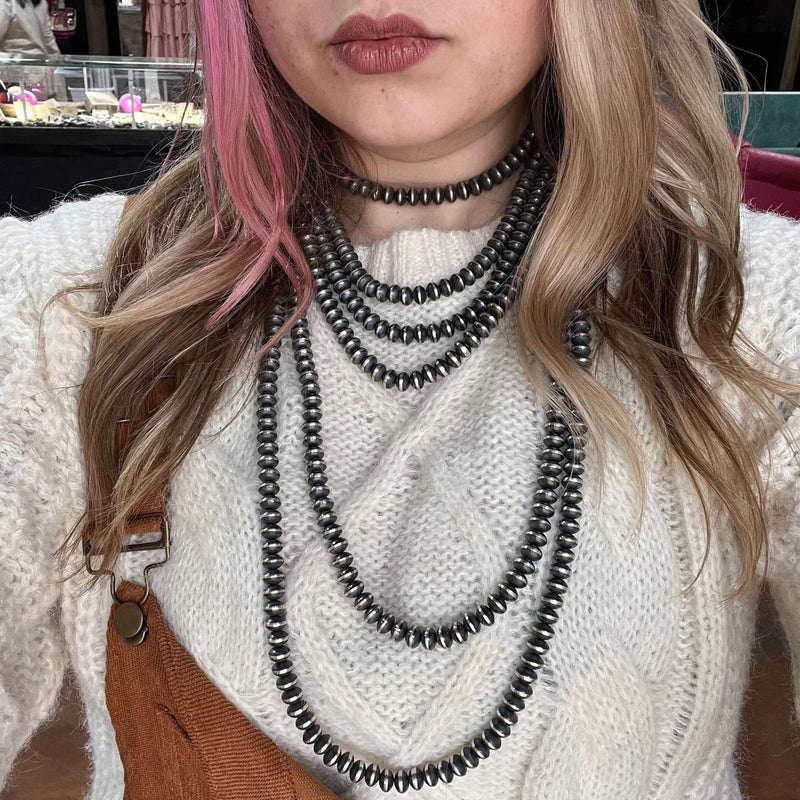 36 inch 9mm Navajo Saucer Pearl Sterling Silver Necklace - Country Lace Boutique
