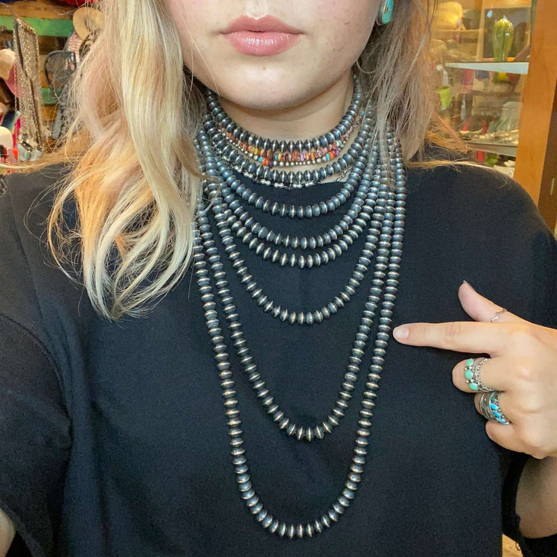 36 inch 9mm Navajo Saucer Pearl Sterling Silver Necklace - Country Lace Boutique