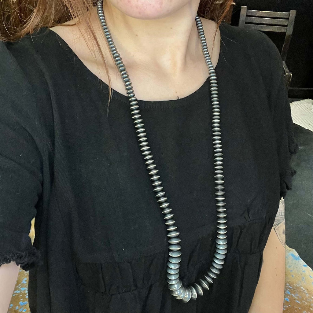36 inch Graduated Navajo Pearl Disc Sterling Silver Necklace