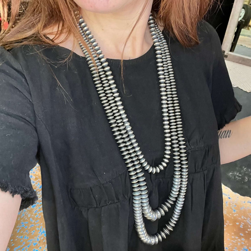 36 inch Graduated Navajo Pearl Disc Sterling Silver Necklace - Country Lace Boutique