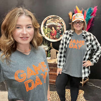 Heather Charcoal Grey Game Day with Orange V- Neck T-shirt