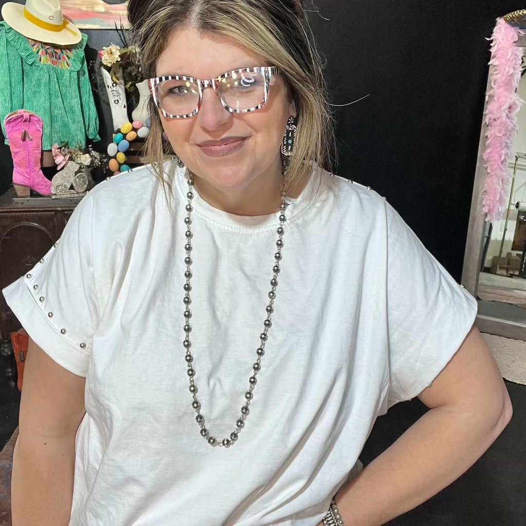 37 inch 12mm Contemporary Navajo Pearl Sterling Silver Necklace - Country Lace Boutique