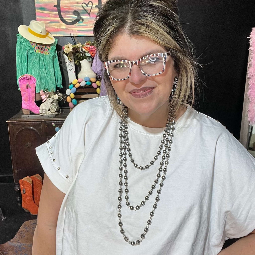 37 inch 12mm Contemporary Navajo Pearl Sterling Silver Necklace - Country Lace Boutique