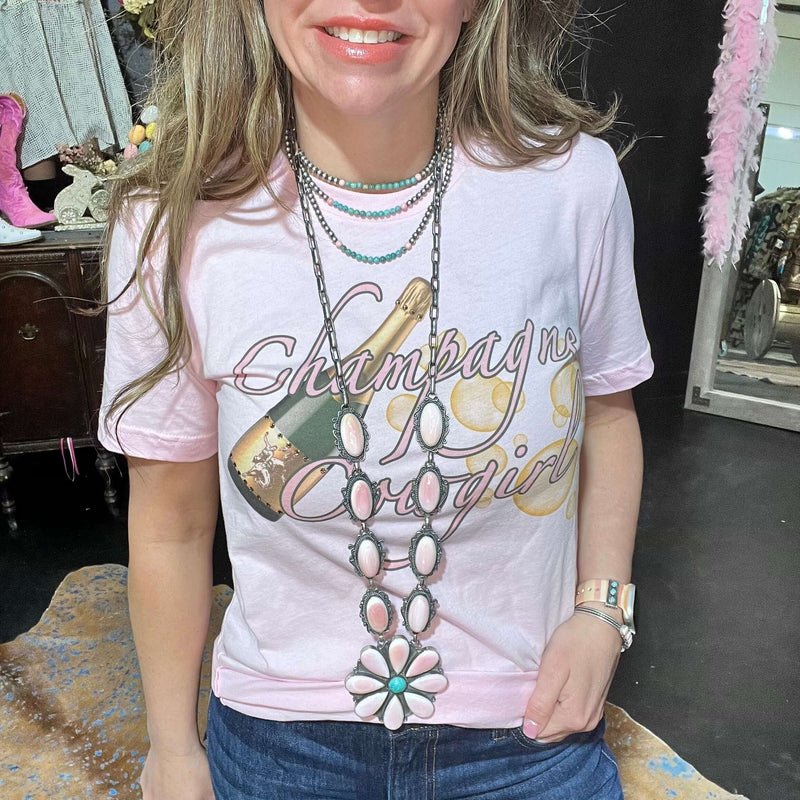 Pink Conch Massive Lariat with Turquoise Sterling Silver Necklace